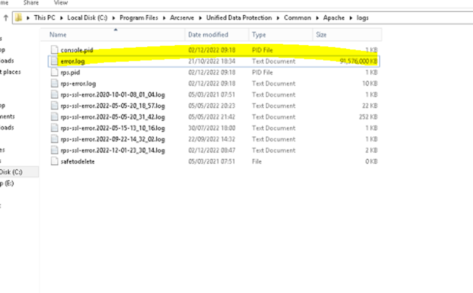 Apache error log file is large in size